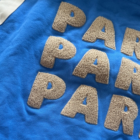 Electric Blue Crewneck Sweatshirt with White Sleeve Stripes - Picture 10 of 11